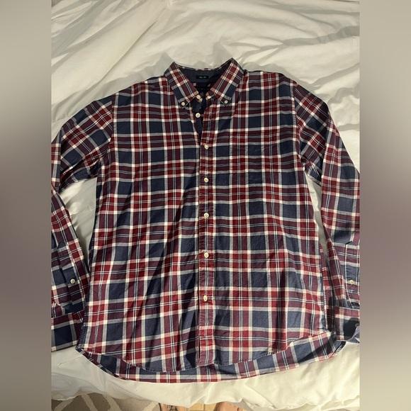 Tommy Hilfiger Slim Fit Button Down Dress Shirt Oxford Plaid Blue Red - Picture 7 of 7